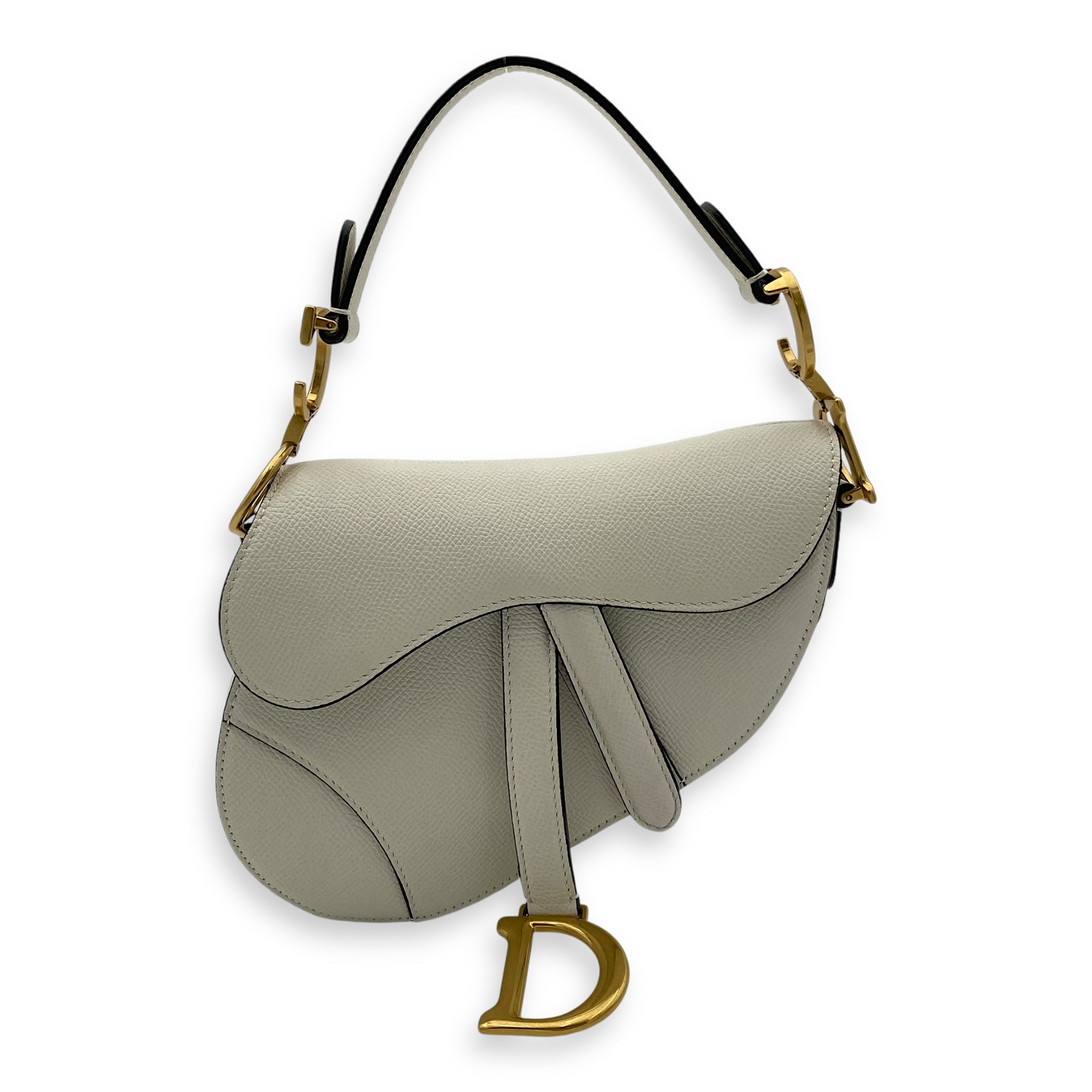 Saddle Mini White Shoulder Bag in Calfskin, Gold hardware