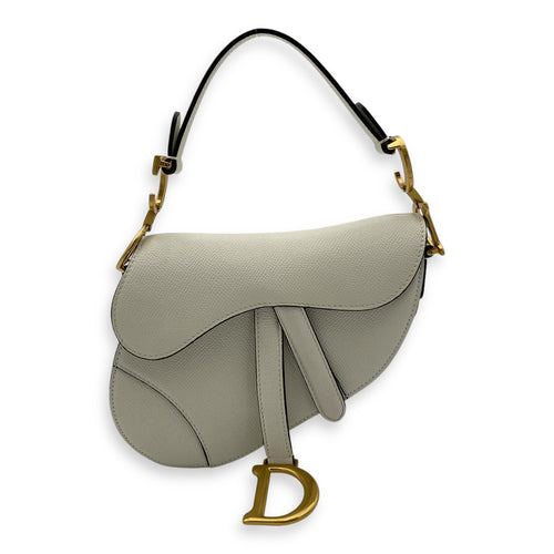 Saddle Mini White Shoulder Bag in Calfskin, Gold hardware