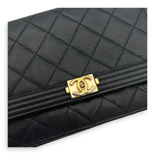 Boy Wallet On Chain Black in Caviar Leather, Gold hardware