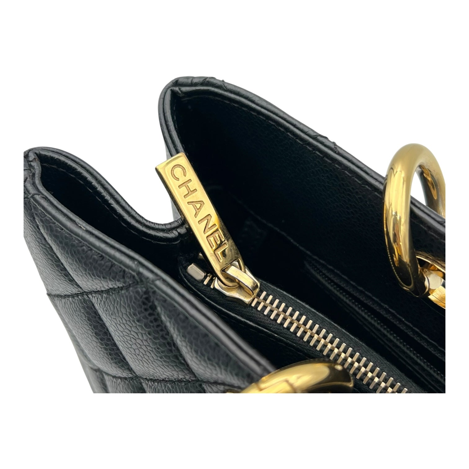 GST Tote Bag Black in Caviar Leather, Gold hardware