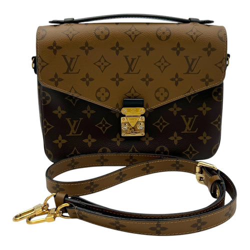 Pochette Metis Top Handle Bag Brown in Monogram Coated Canvas, Gold hardware