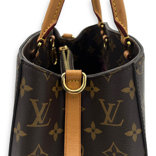 Montaigne Top Handle Bag Brown in Monogram Coated Canvas, Gold hardware