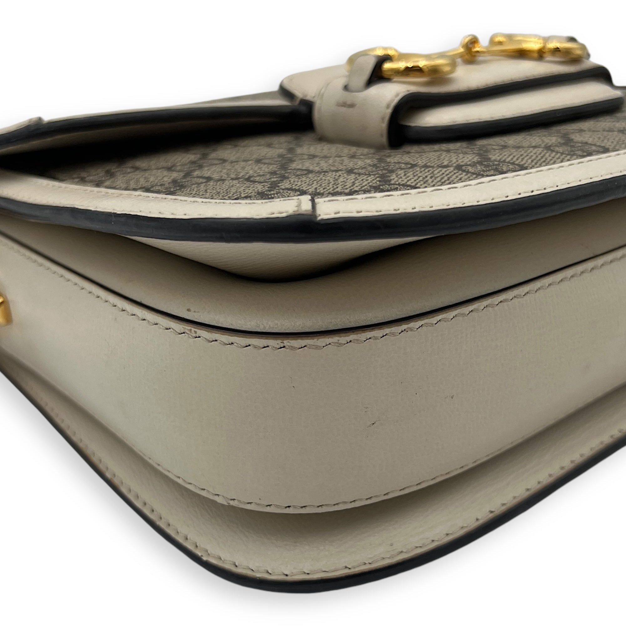 Horsebit 1955 Shoulder Bag White in Coated Canvas, Gold hardware