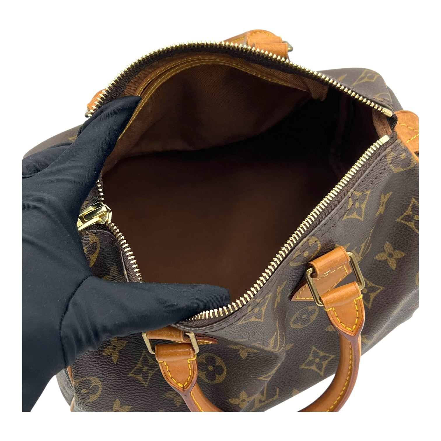 Speedy Top Handle Bag 25 Brown in Monogram Coated Canvas, Gold hardware