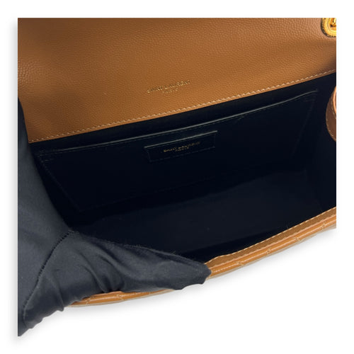 Envelope Medium Brown Shoulder Bag in Calfskin, Gold hardware