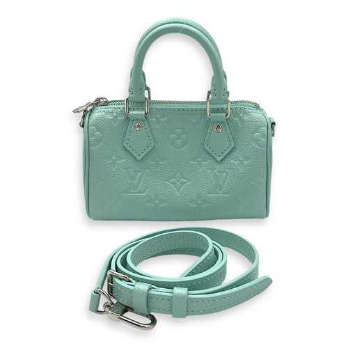 Speedy Nano Green Top Handle Bag in Monogram Empreinte Leather, Silver hardware