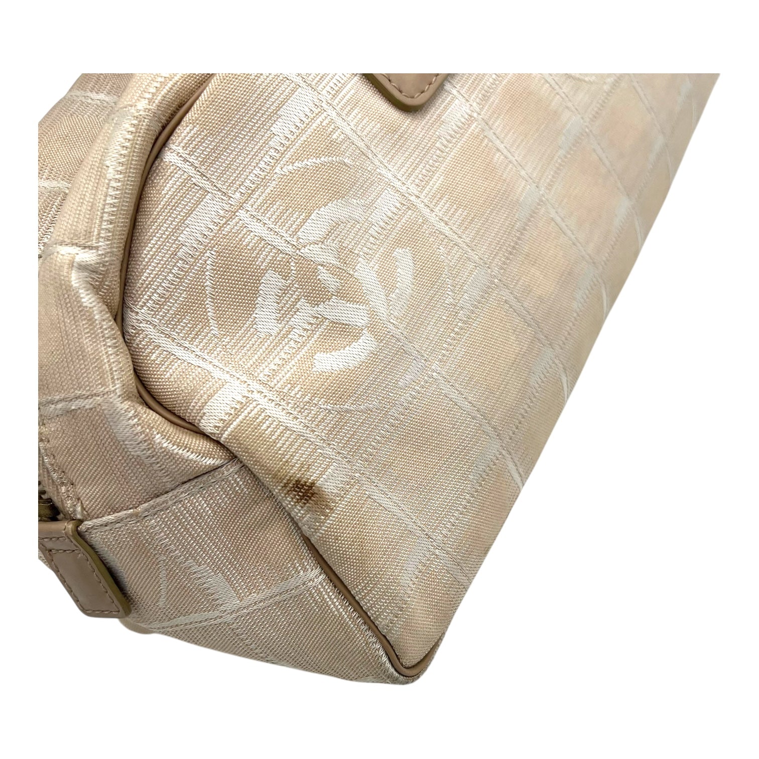 Travel Line Top Handle Bag Beige in Jacquard, Gold hardware