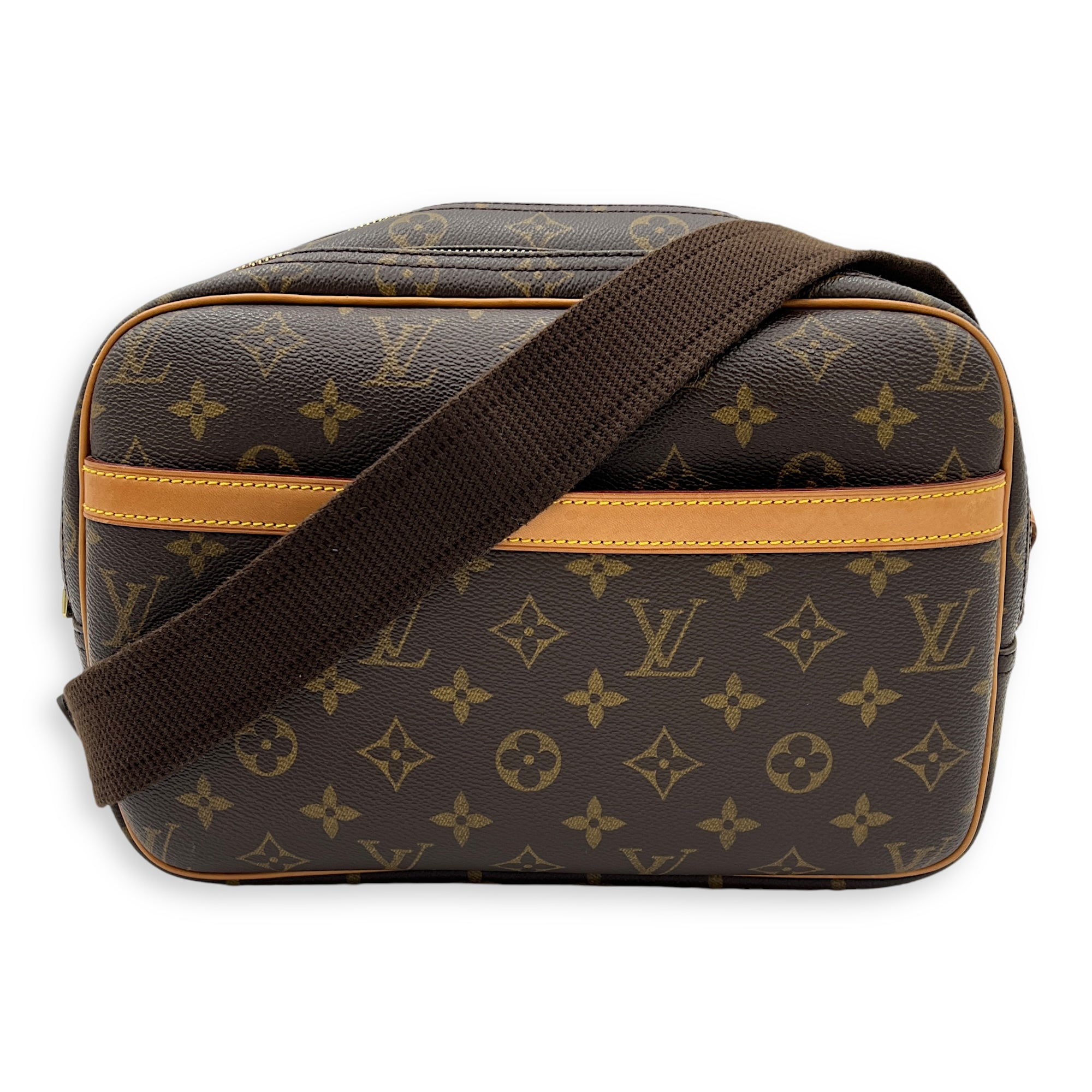 Reporter Crossbody Bag Brown in Monogram Coated Canvas, Gold hardware