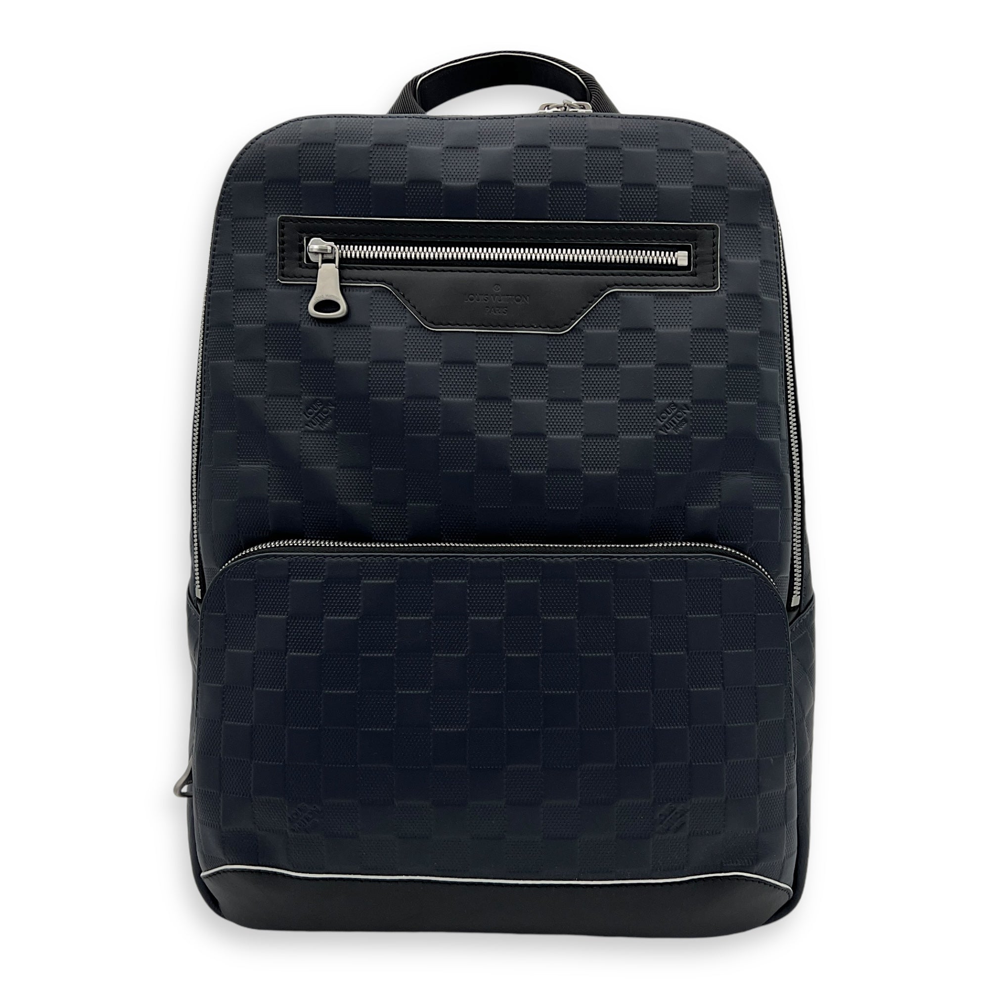 Infini Avenue Black Backpack in Embossed Leather, Silver hardware