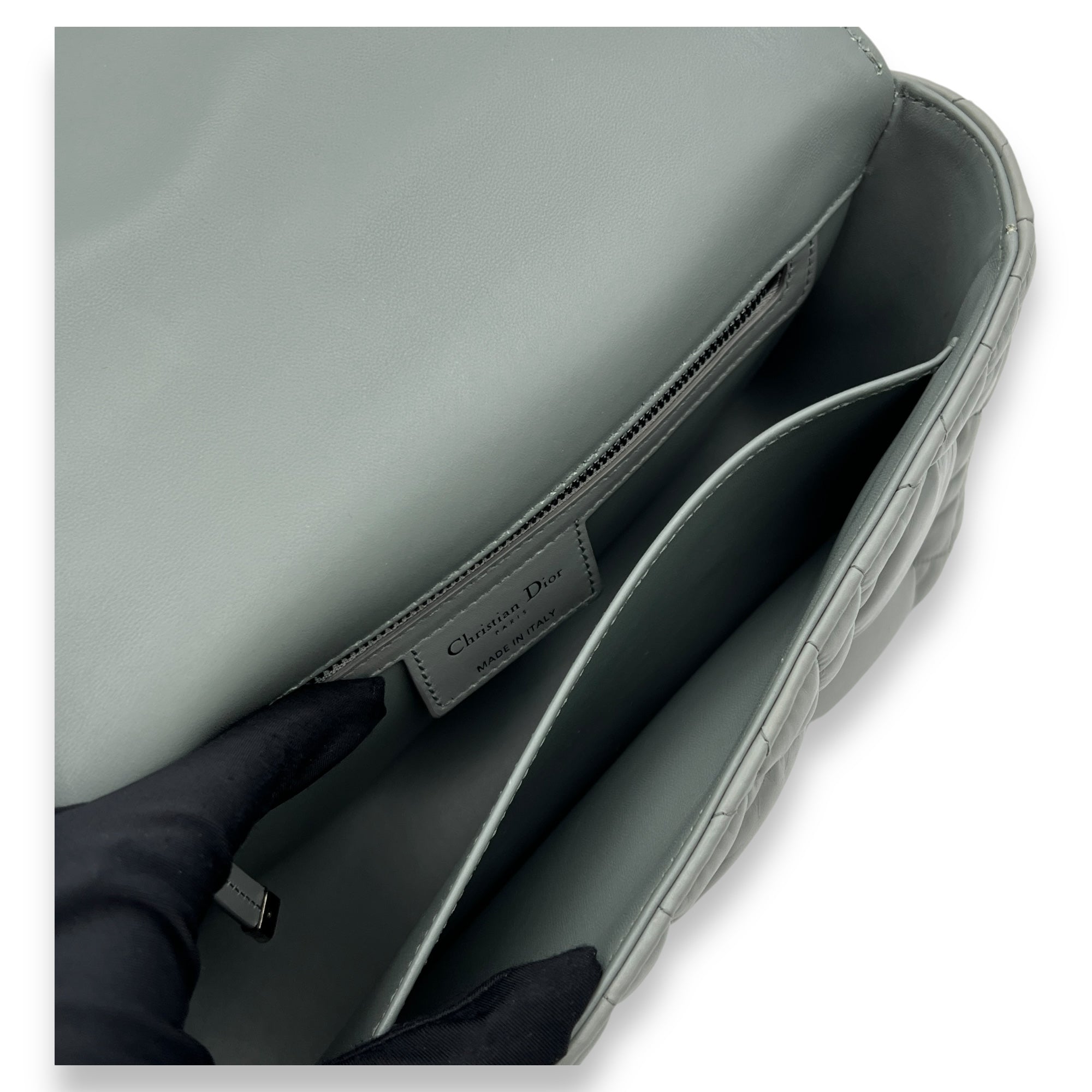 Caro Medium Grey Shoulder Bag in Lambskin, Silver hardware