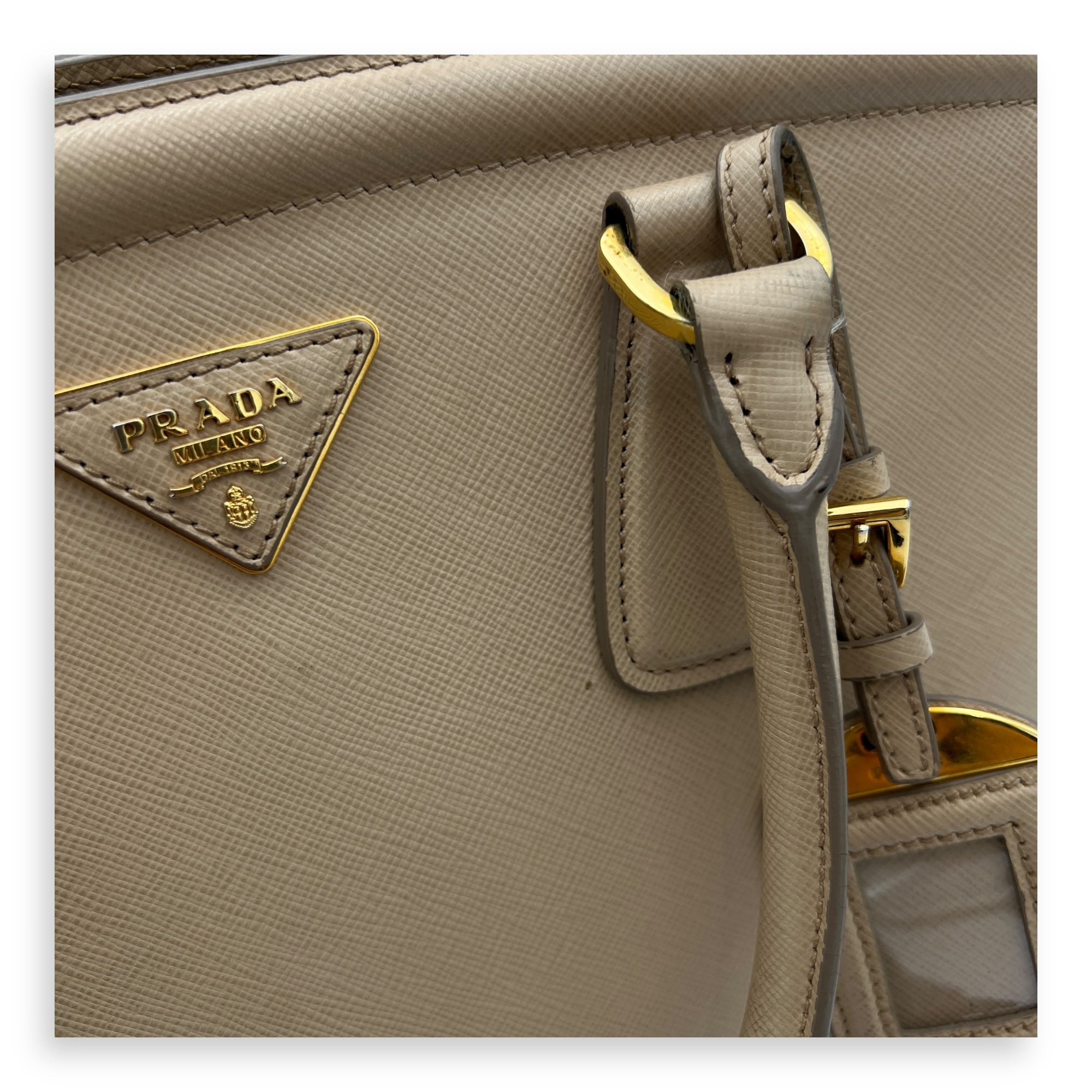 Triangle Top Handle Bag Beige in Calfskin, Gold hardware