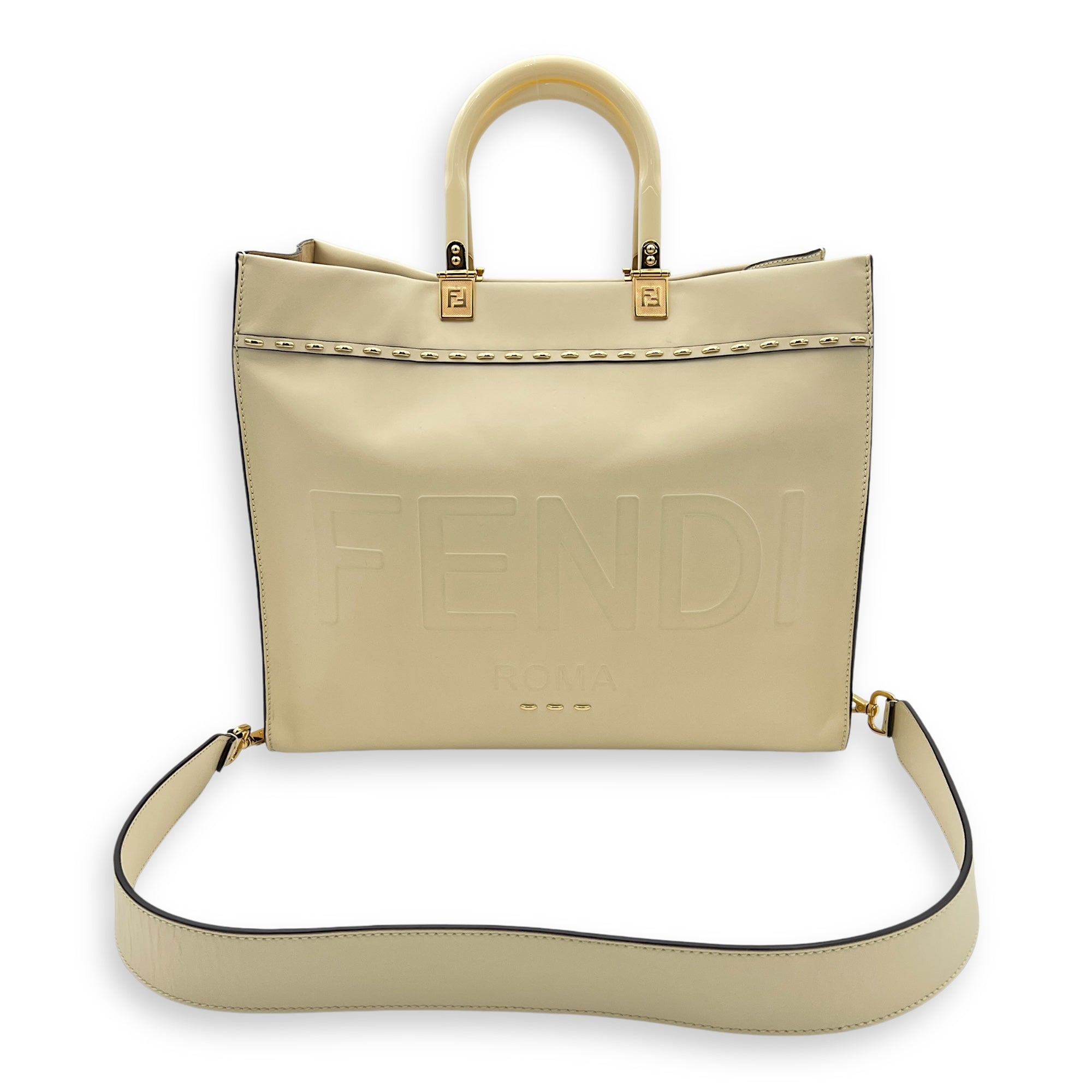 Sunshine Top Handle Bag Beige in Calfskin, Gold hardware