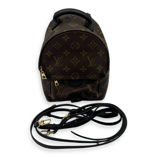 Palm Springs Backpack Mini Brown in Monogram Coated Canvas, Gold hardware