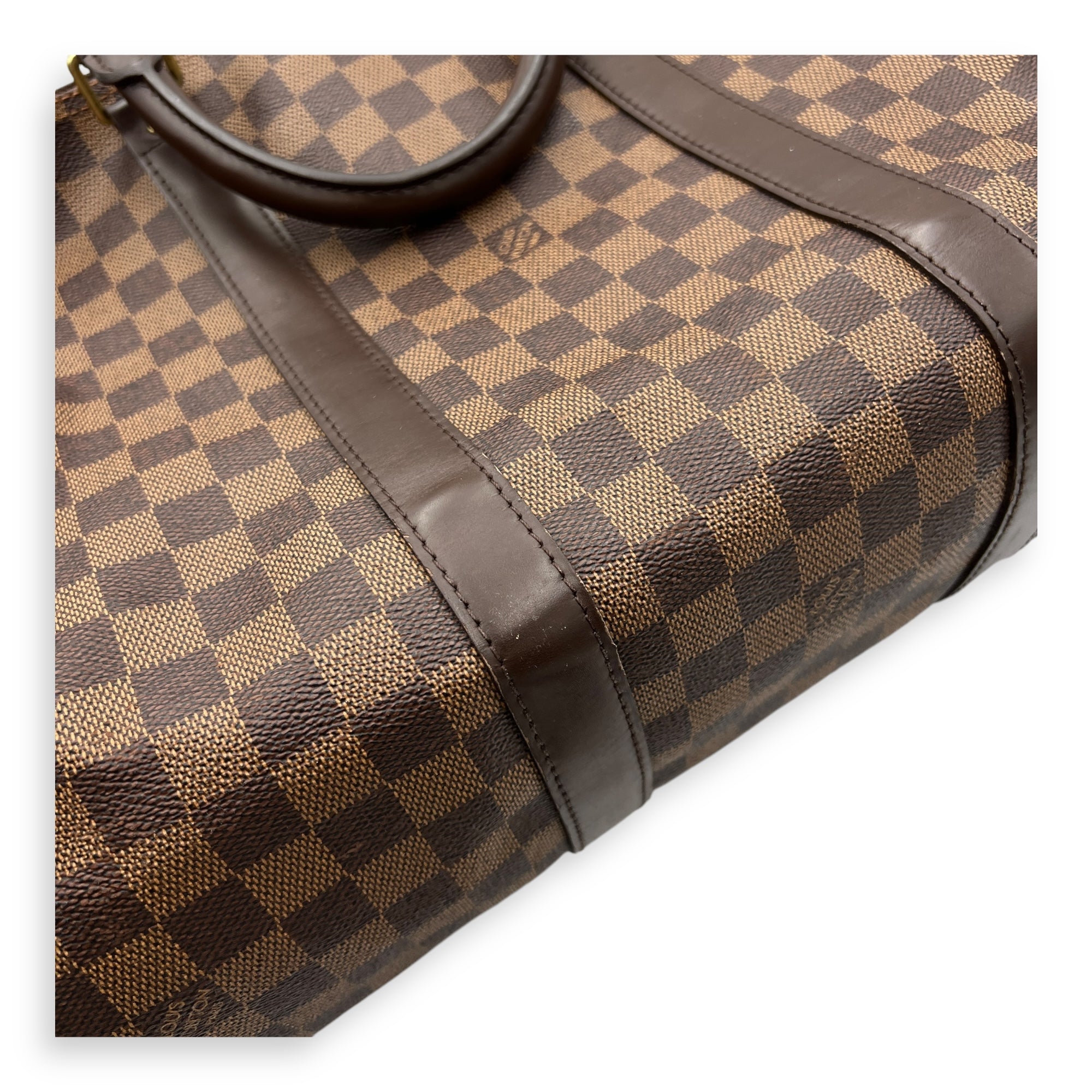 Keepall Duffle Bag 55 Damier Ebene in Coated Canvas, Gold hardware