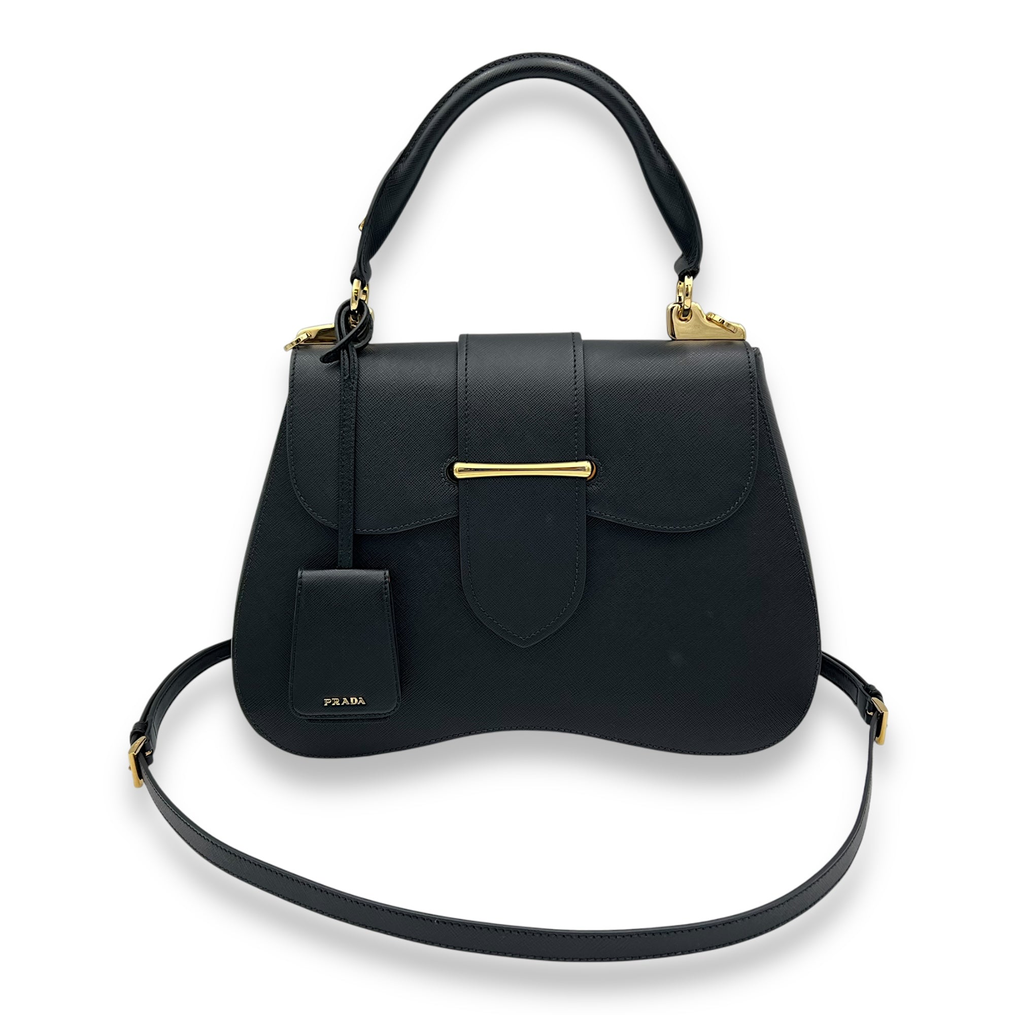 Prada Sidonie Large Black Top Handle Bag in Saffiano Leather, Gold hardware_7