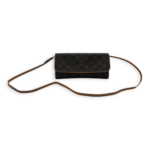 Louis Vuitton Twin Pochette Brown Crossbody Bag in Monogram Coated Canvas, Gold hardware_9