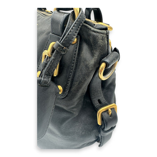 Prada Logo Top Handle Bag Black in Calfskin, Gold hardware_11