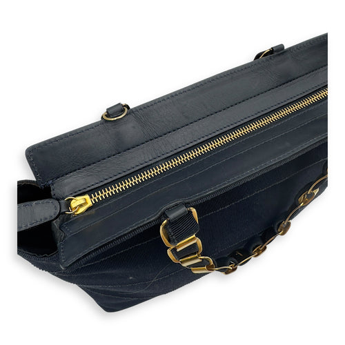 Ferragamo Vara Top Handle Bag Small Black in Canvas, Gold hardware_11