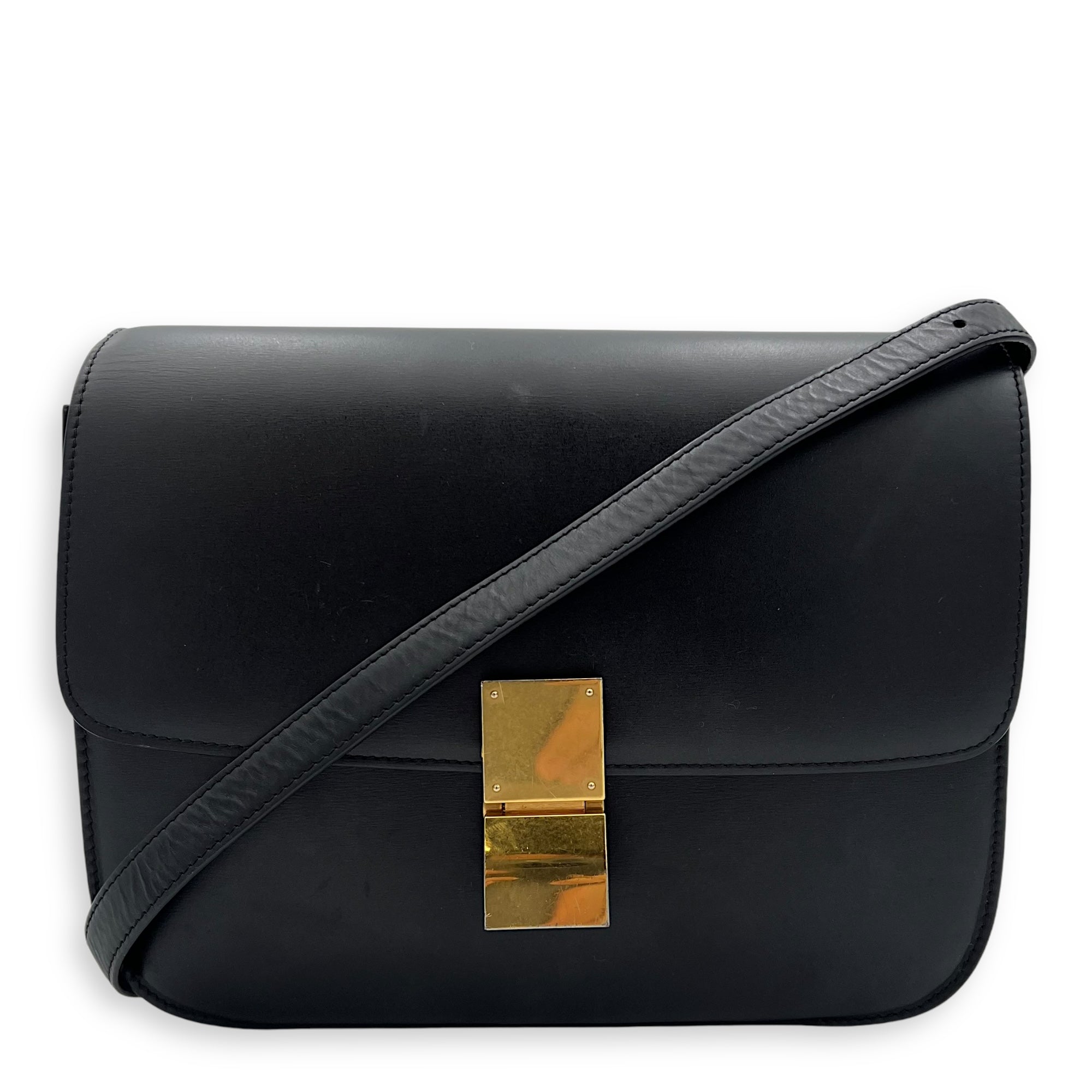 Celine Box Shoulder Bag Black in Calfskin, Gold hardware_1