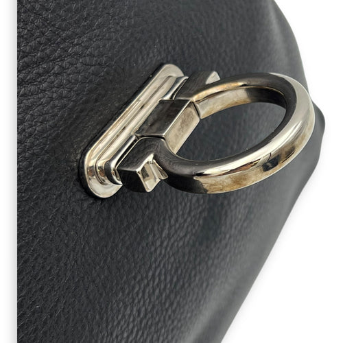 Salvatore Ferragamo Sofia Black Top Handle Bag in Calfskin, Silver hardware_11