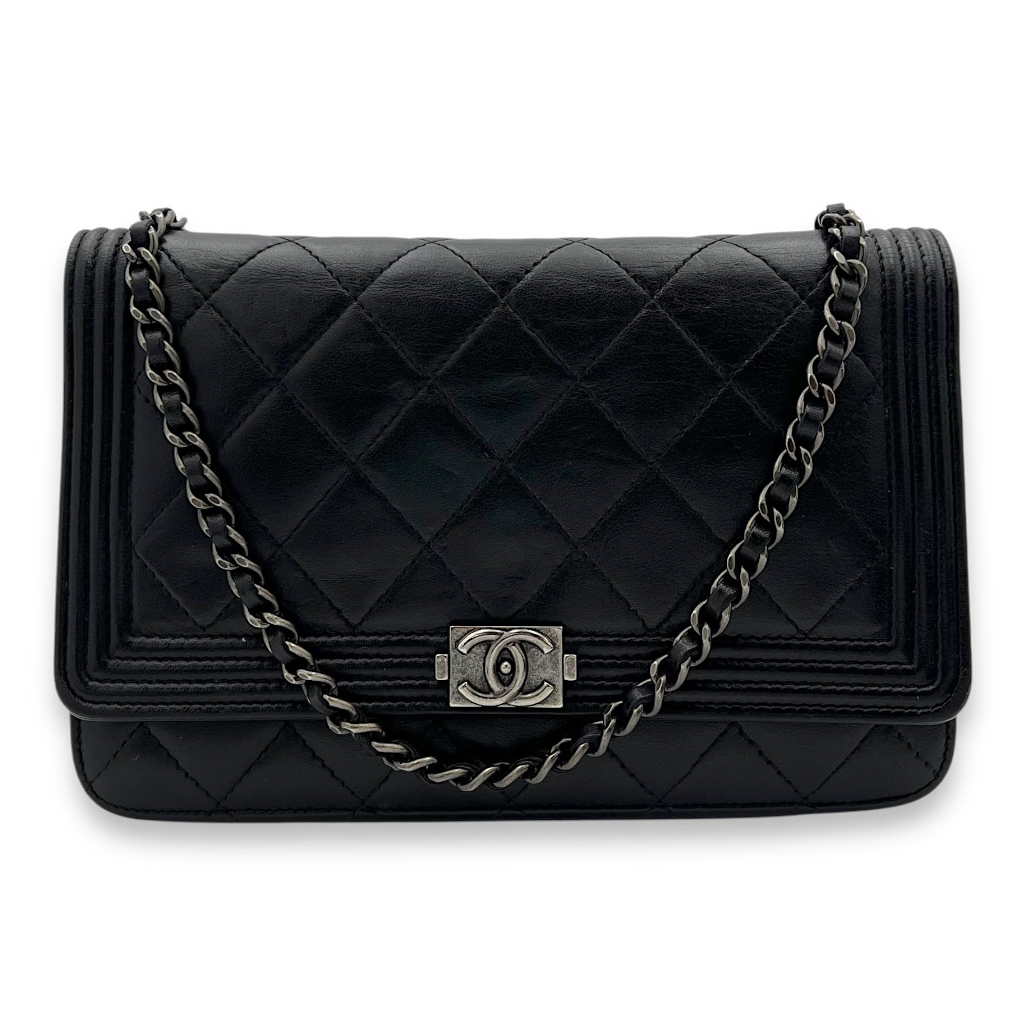 Chanel Boy Wallet On Chain Black in Lambskin, Ruthenium hardware_11