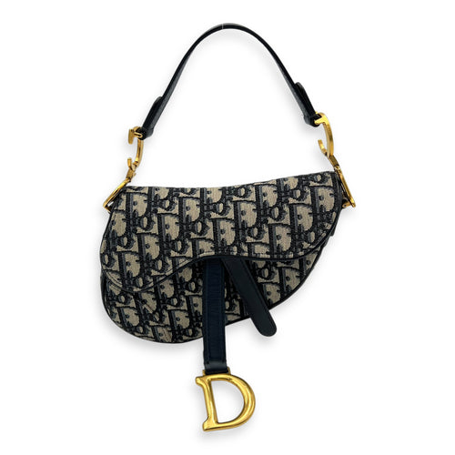 Christian Dior Saddle Mini Blue Top Handle Bag in Jacquard, Gold hardware_1