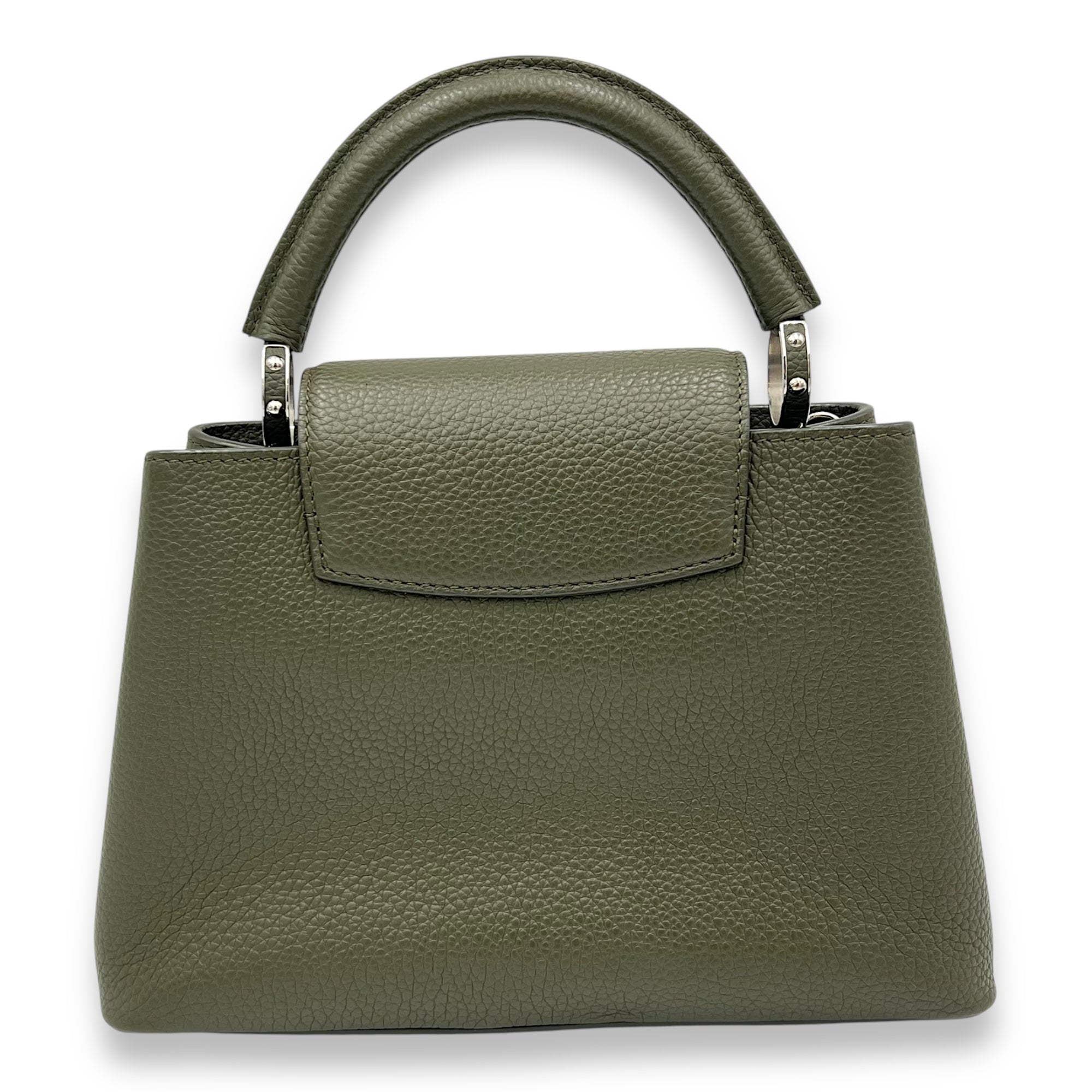 Louis Vuitton Capucines Top Handle Bag BB Green in Taurillon Leather, Silver hardware_2