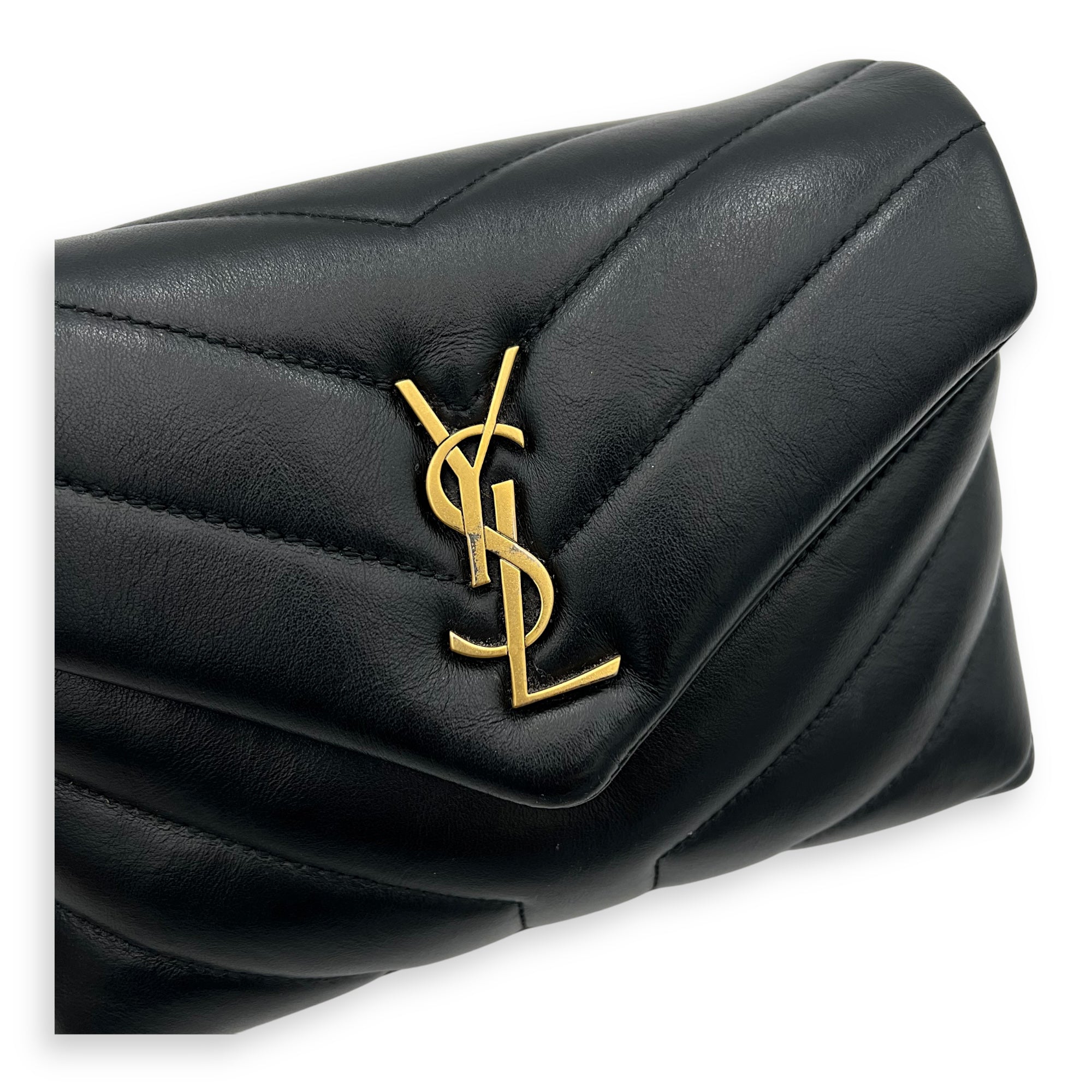 Saint Laurent Loulou Toy Black Crossbody Bag in Calfskin, Gold hardware_7