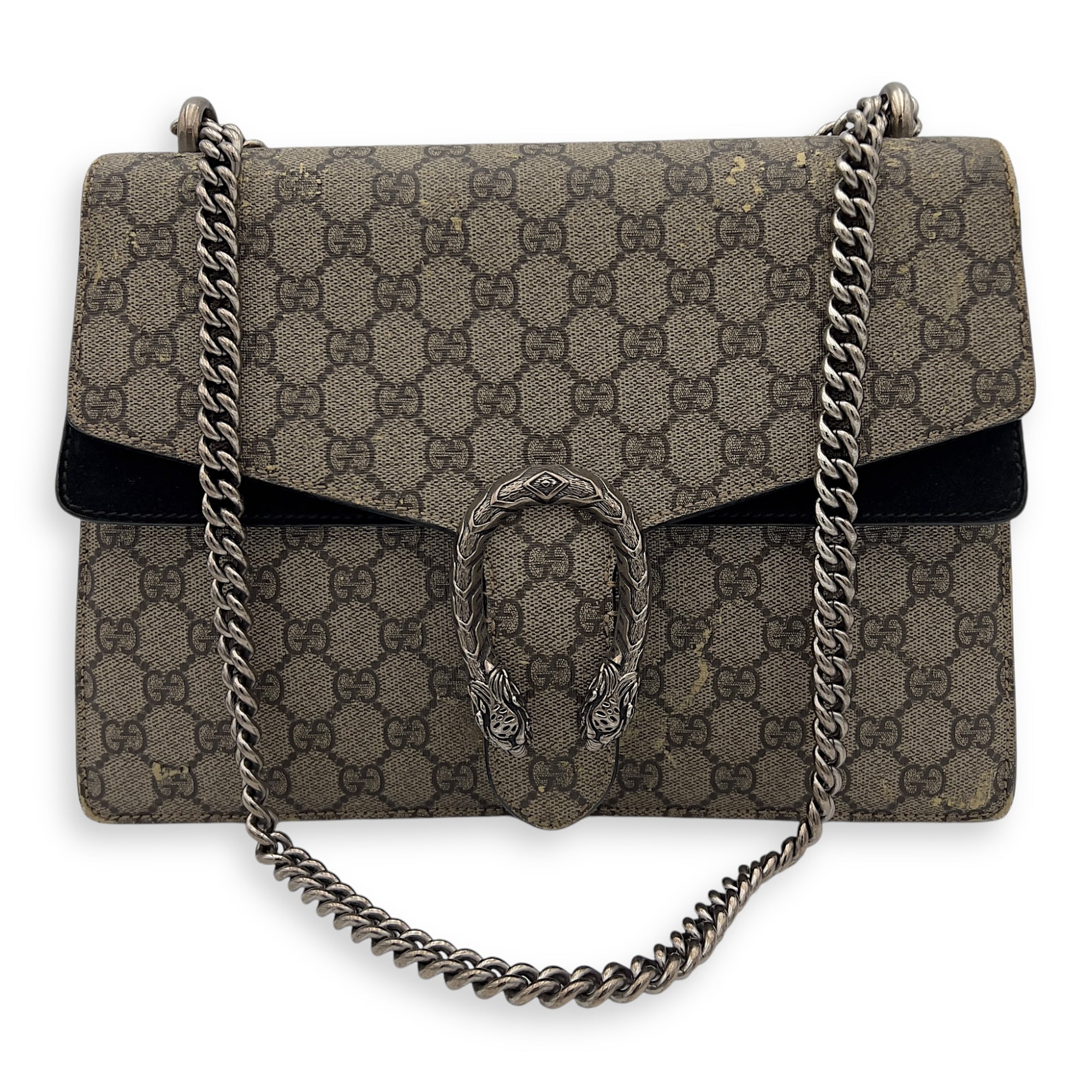 Gucci Dionysus Shoulder Bag Beige in Suede Leather, Silver hardware_8
