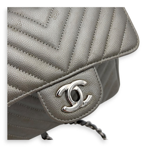 Chanel Chevron Square Mini Grey Crossbody Bag in Canvas, Silver hardware_11