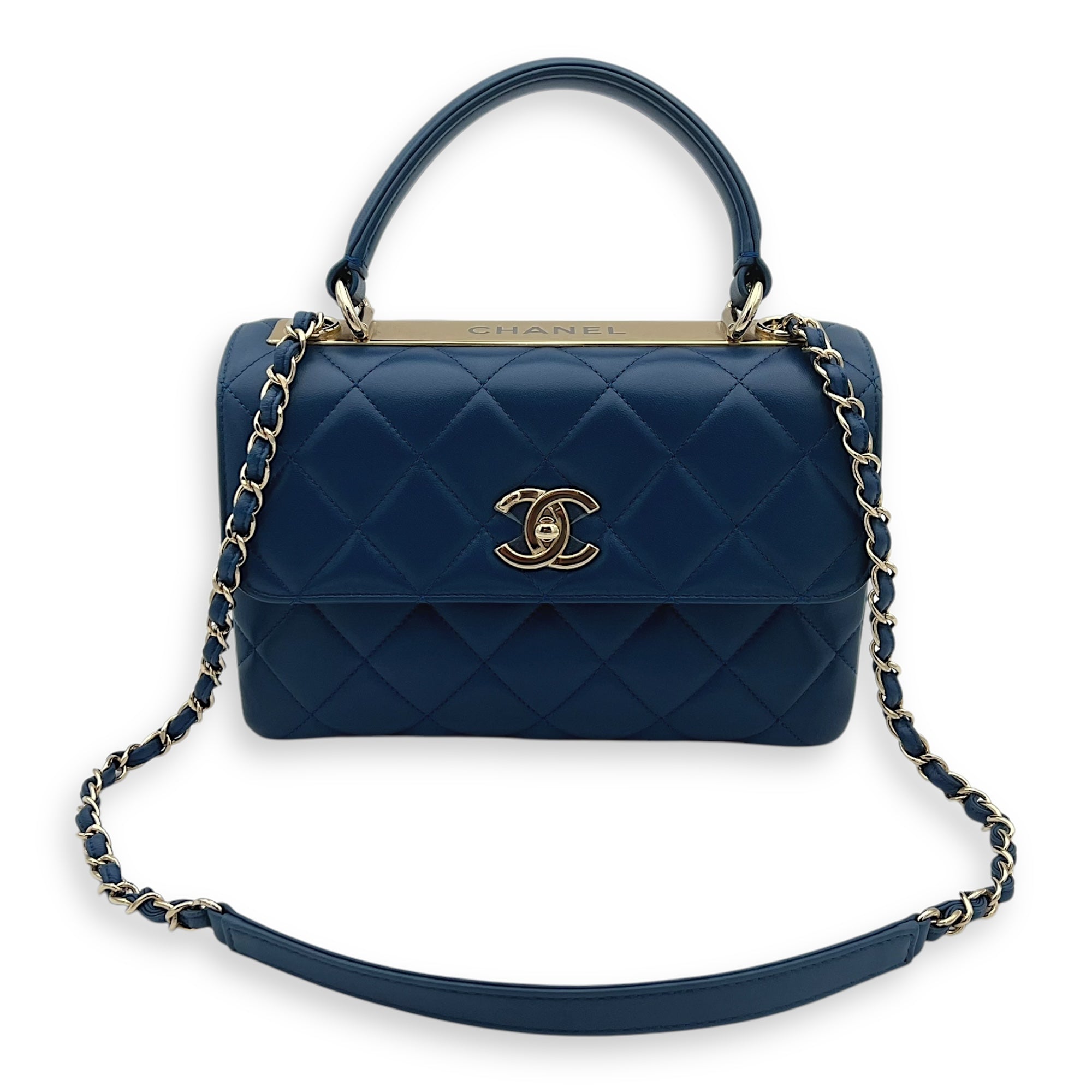 Chanel Trendy CC Top Handle Bag Blue in Lambskin, Gold hardware_11