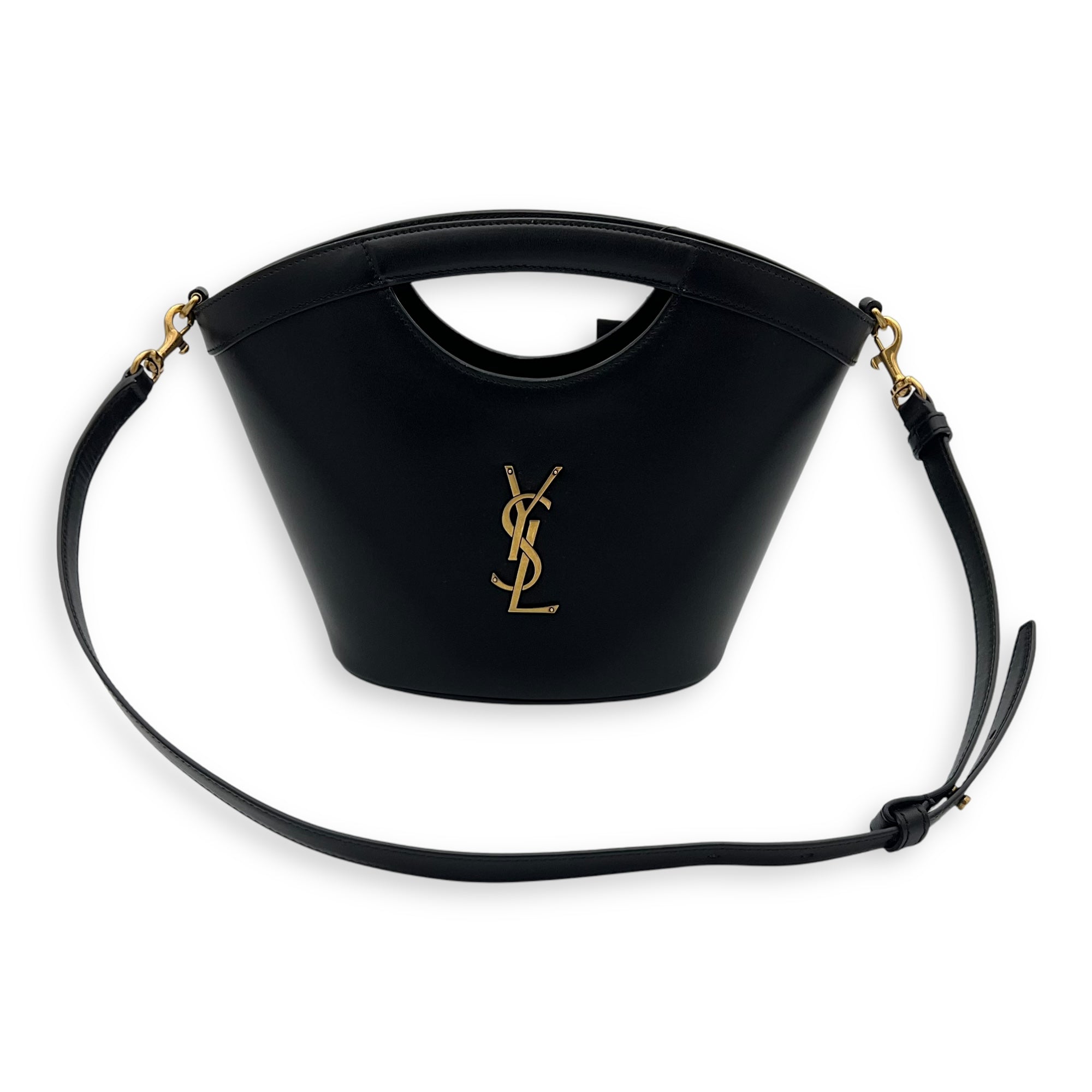 Saint Laurent Celia Bucket Bag Black in Calfskin, Gold hardware_11