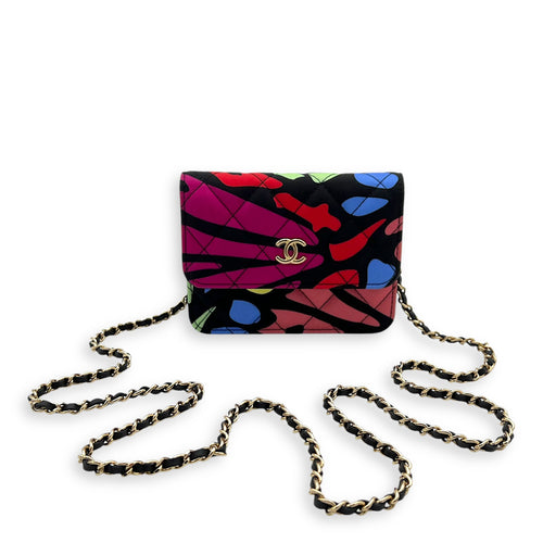 Chanel CC Floral Printed Mini Multi-colour Wallet On Chain in Fabric, Gold hardware_11