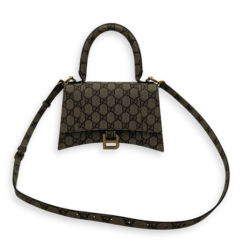 Gucci x Balenciaga Hourglass GG Supreme Brown Top Handle Bag in Monogram Coated Canvas, Gold hardware_11