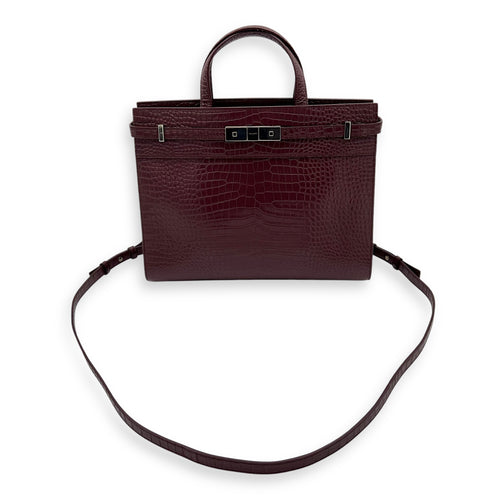 Saint Laurent Manhattan Top Handle Bag Red in Crocodile Embossed Calfskin, Silver hardware_11