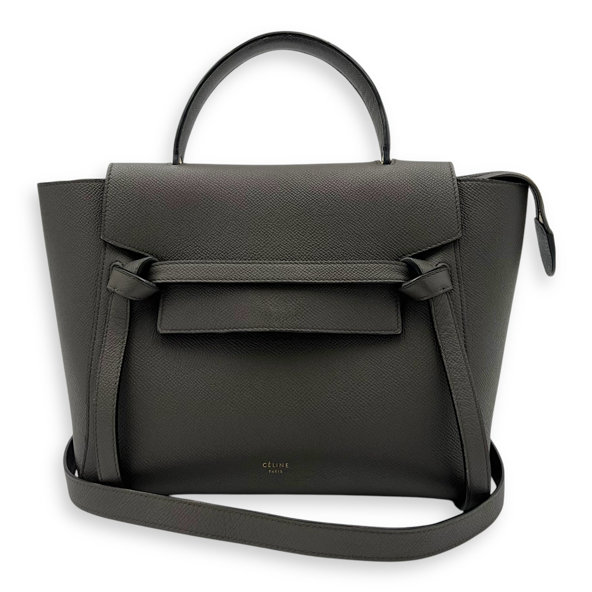 Celine Belt Bag Top Handle Bag Micro Grey in Calfskin, Gold