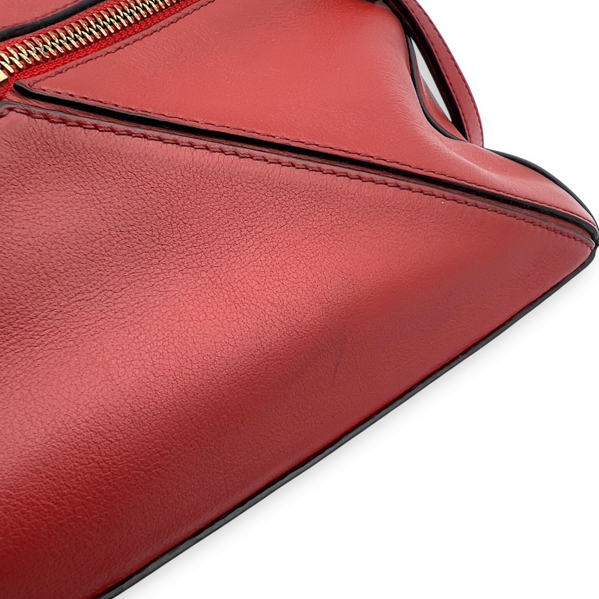 Loewe Puzzle Small Red Top Handle Bag in Calfskin, Gold hardware_11