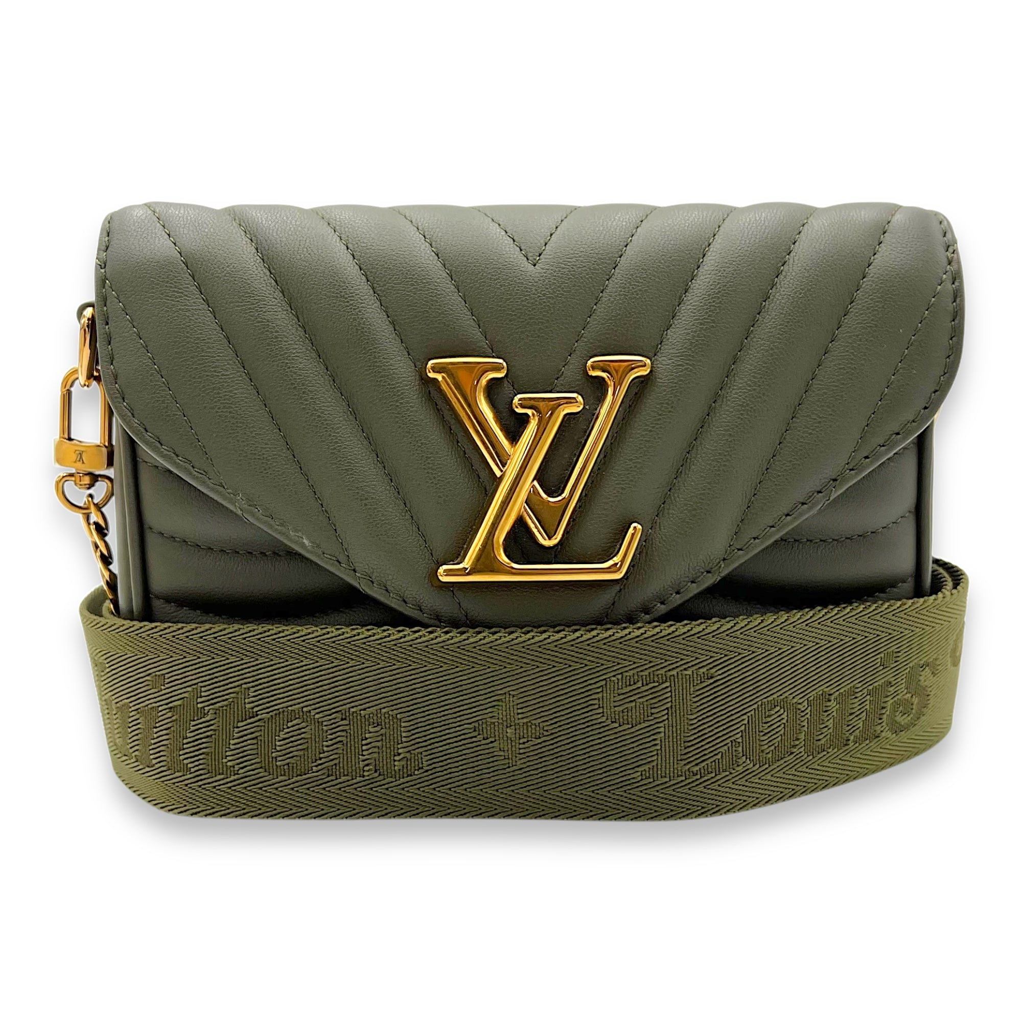 Louis Vuitton New Wave Shoulder Bag Green in Calfskin, Gold hardware_11