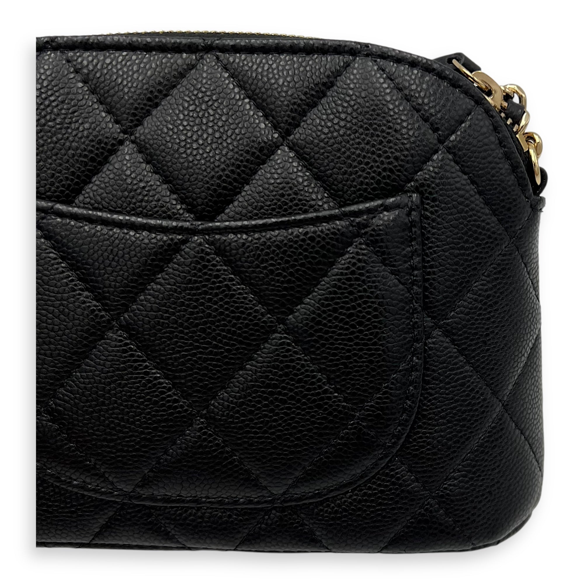 Chanel 24S Quilted Crossbody Bag Mini Black in Caviar Leather, Gold hardware_11