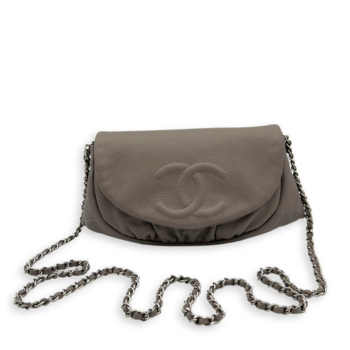 Chanel Half Moon Wallet On Chain Grey in Caviar Leather, Silver hardware_11