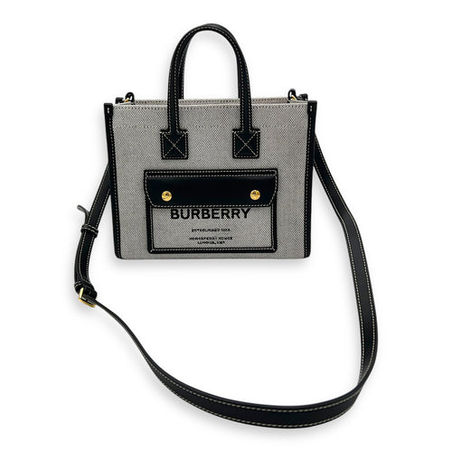 Burberry Freya Top Handle Bag Mini Black in Canvas, Gold hardware_12