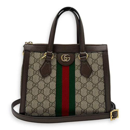 Gucci Ophidia Top Handle Bag Brown in Coated Canvas, Silver hardware_11