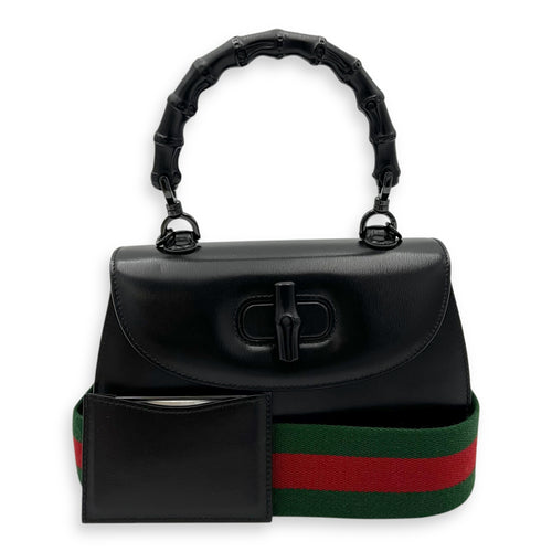 Gucci Bamboo Top Handle Bag Small Black in Calfskin, black hardware_11