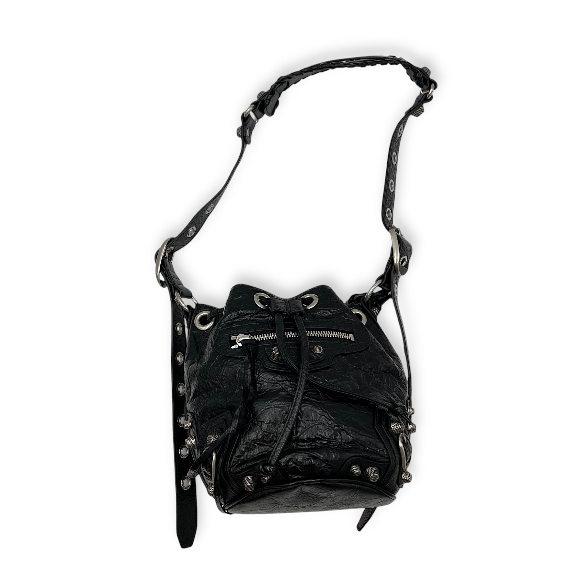 Balenciaga Le Cagole Bucket Bag Black in Lambskin, Silver hardware_11