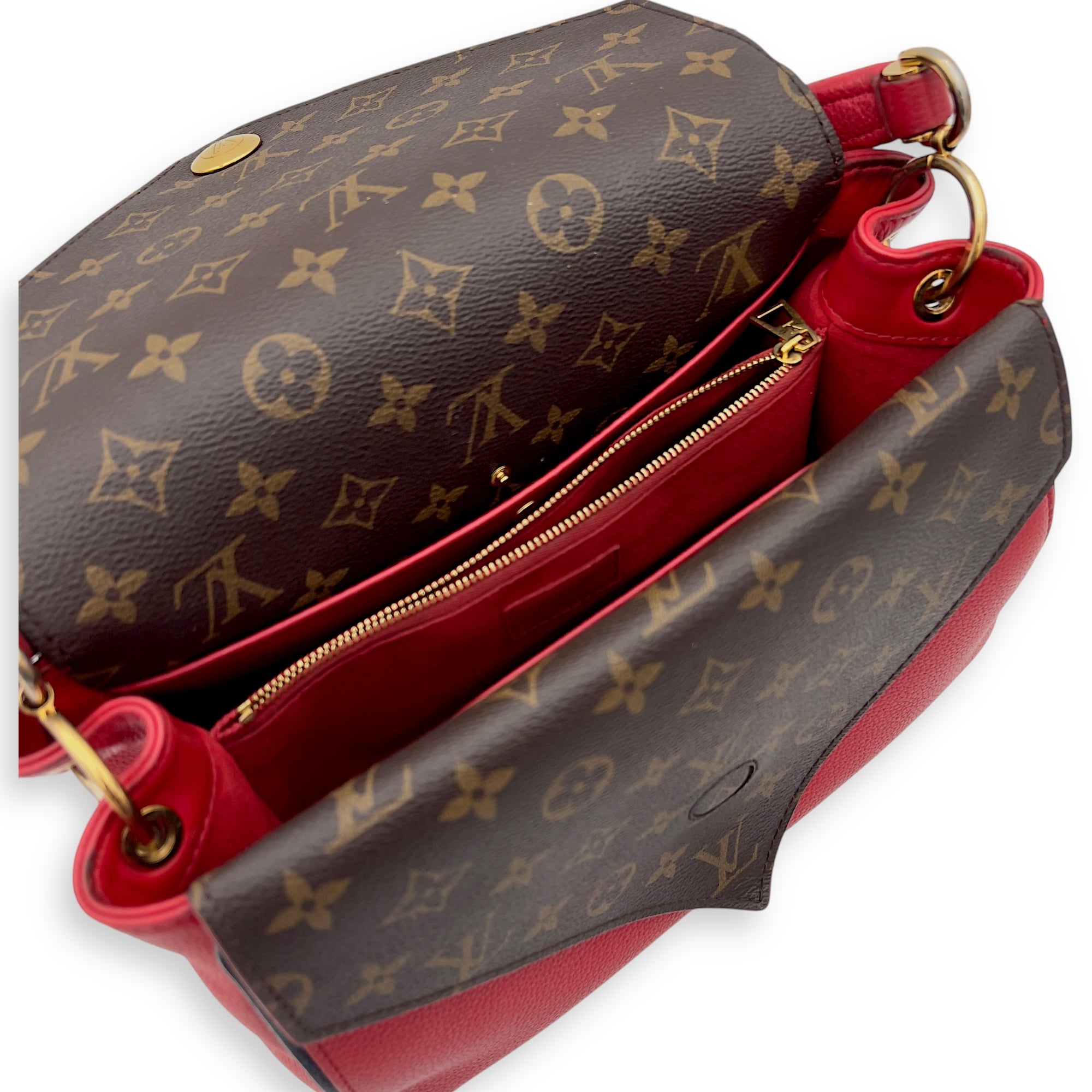 Louis Vuitton Double V Top Handle Bag Red in Calfskin, Gold hardware_9