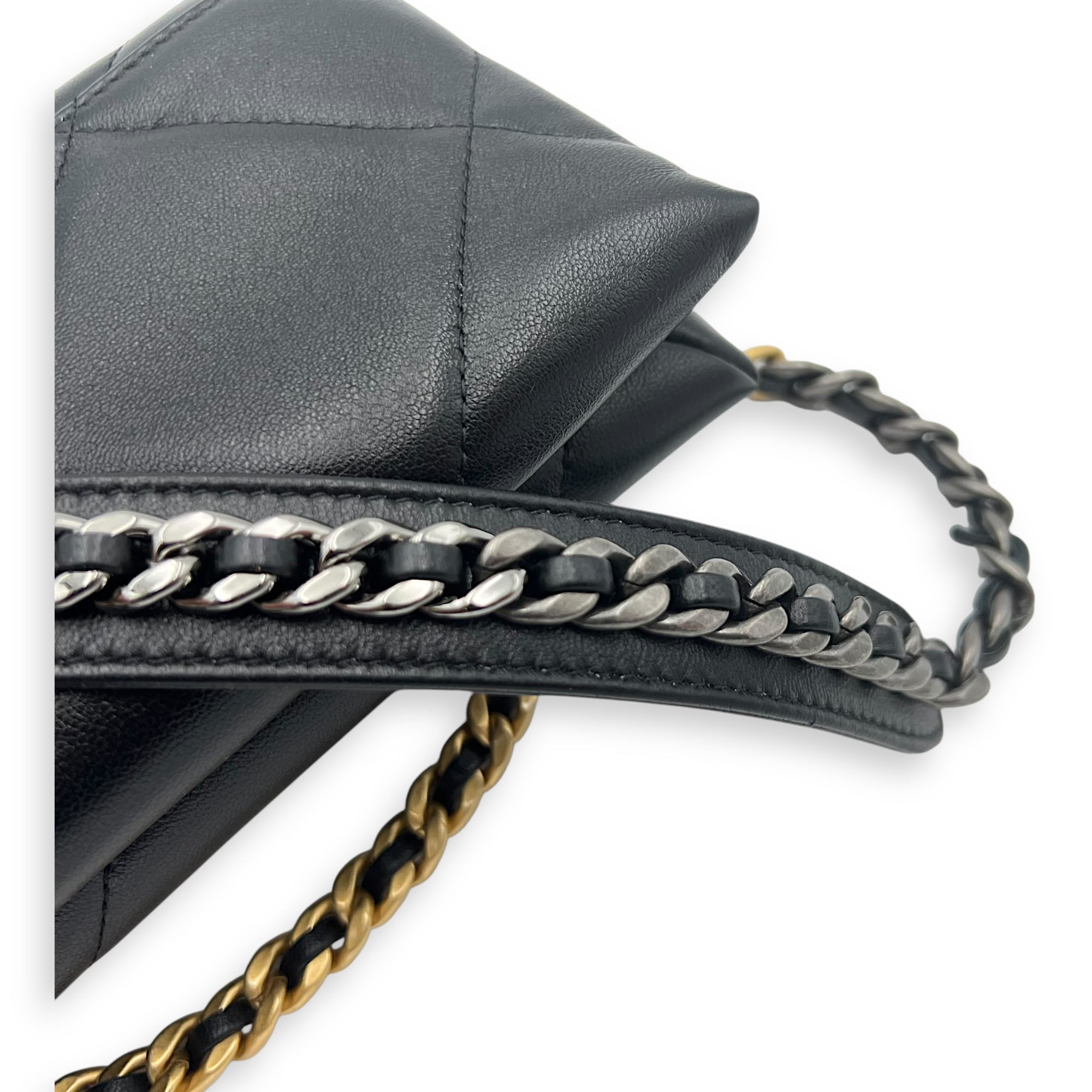 Chanel C19 Chain Pouch Black Crossbody Bag in Lambskin, Mixed hardware_11