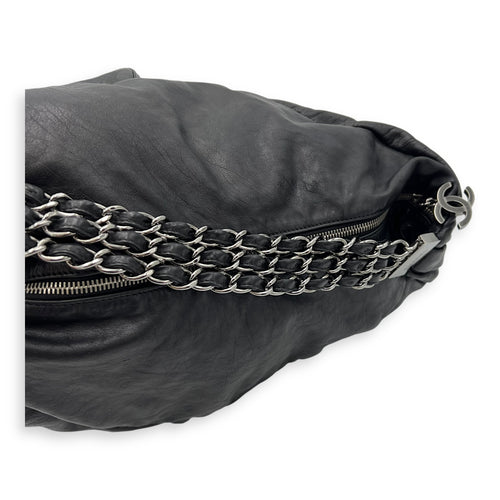 Chanel Triple Chain Shoulder Bag Black in Calfskin, Silver hardware_10