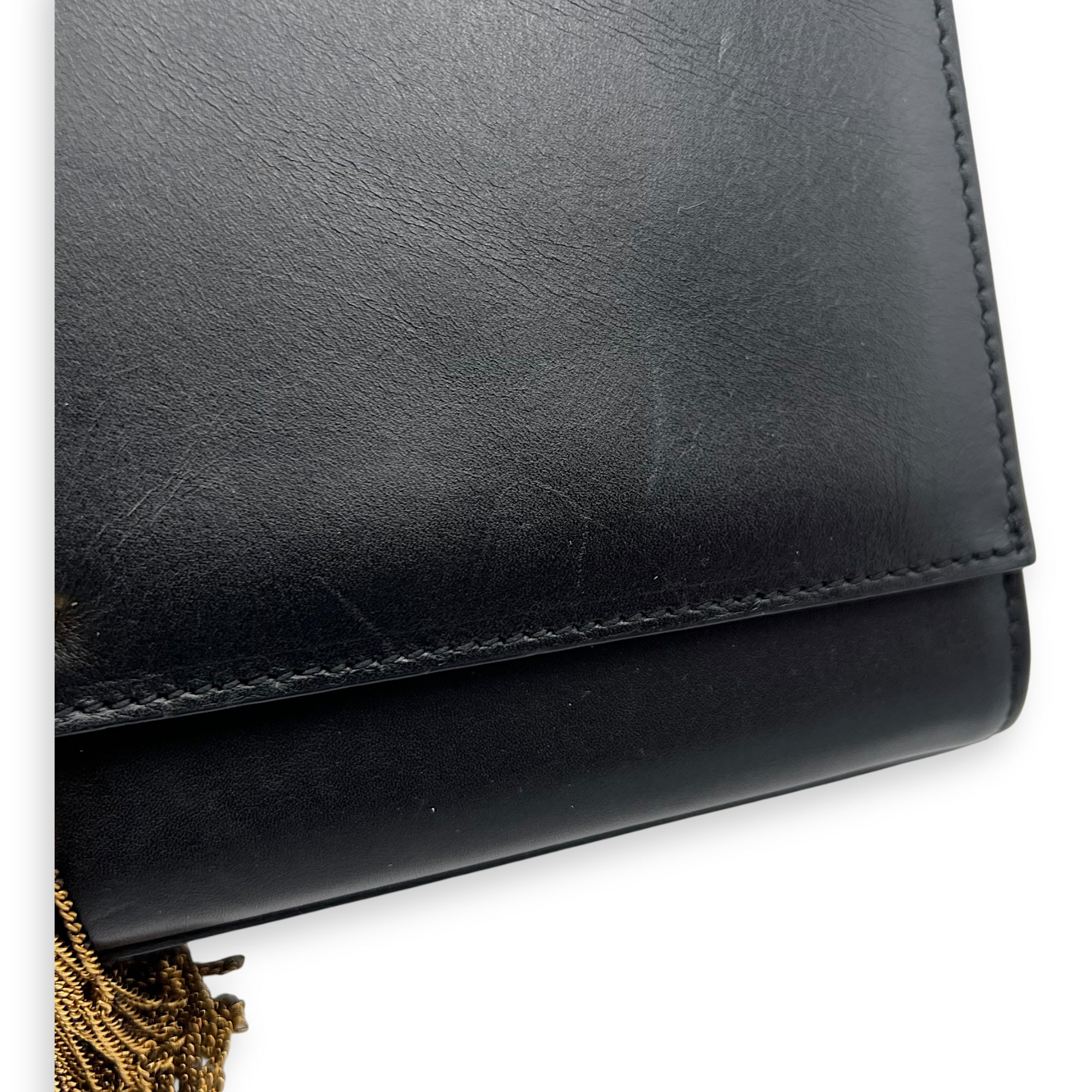 Saint Laurent Kate Crossbody Bag Black in Calfskin, Gold hardware_11