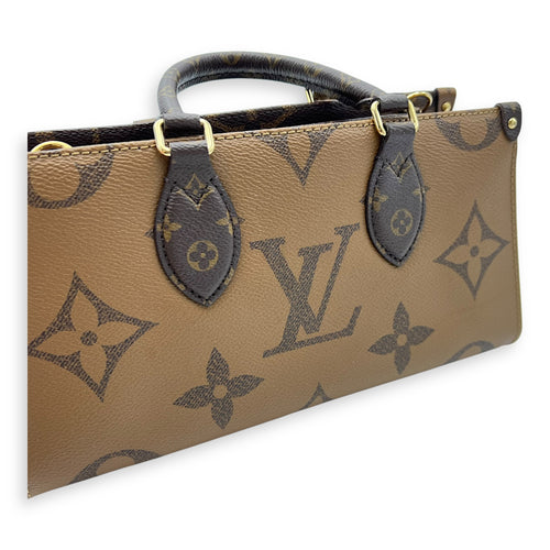 Louis Vuitton OnTheGo Tote Bag East West Brown in Monogram Coated Canvas, Gold hardware_11