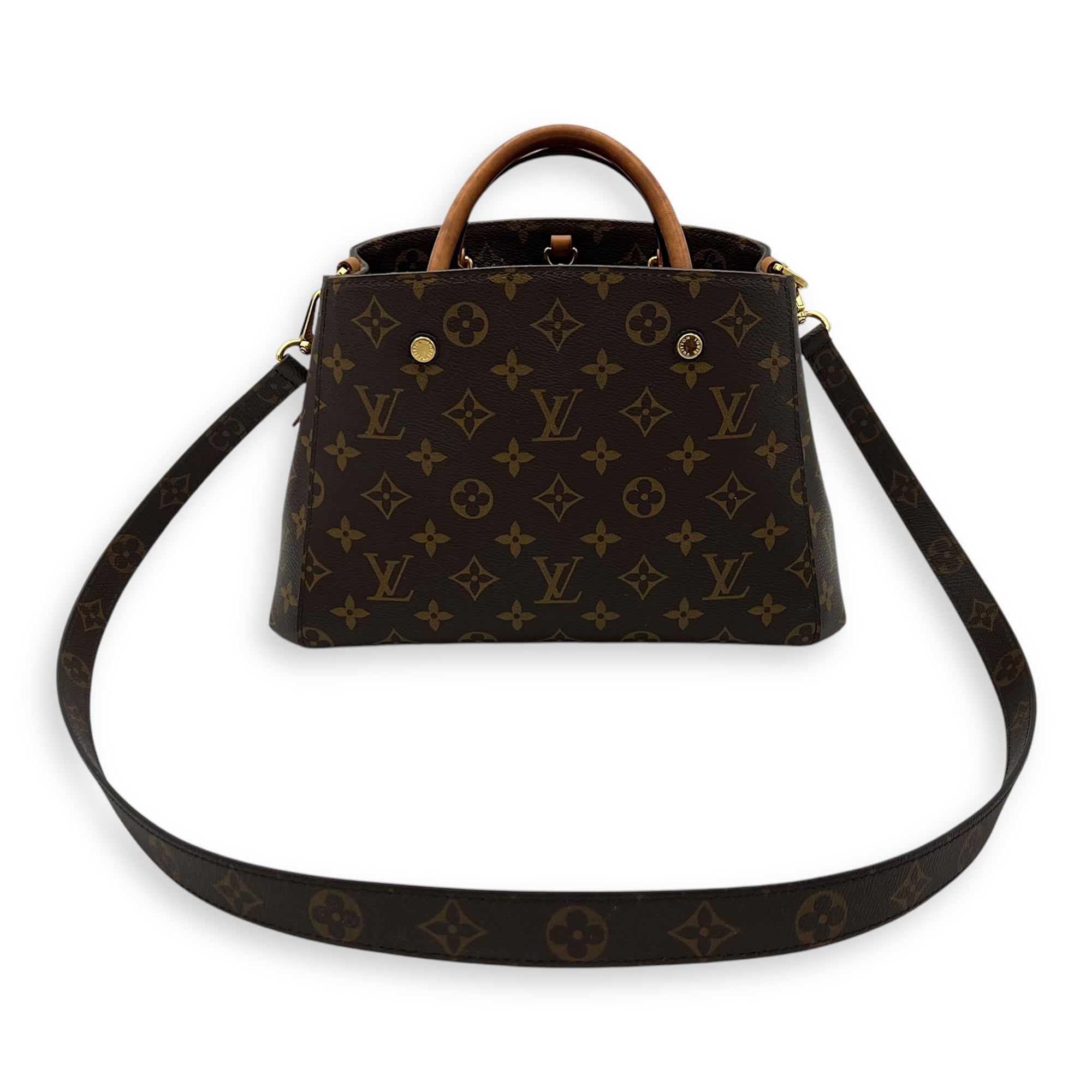 Louis Vuitton Montaigne BB Brown Top Handle Bag in Coated Canvas, Gold hardware_11